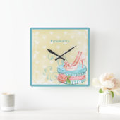 ヴィンテージレトロピンクハイヒール&ブルーハットボックス スクエア壁時計 (ホーム)