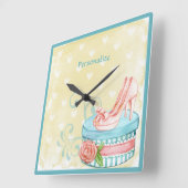 ヴィンテージレトロピンクハイヒール&ブルーハットボックス スクエア壁時計 (傾斜)