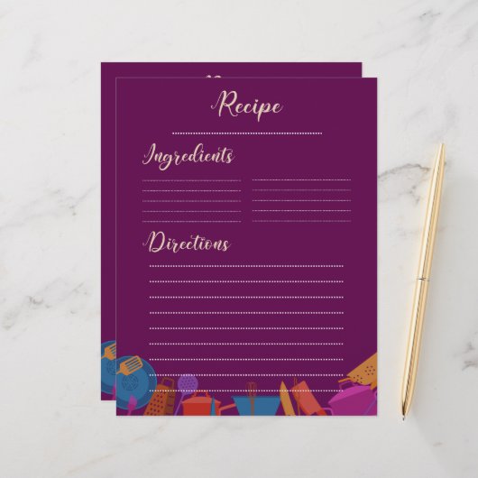 ヴィンテージレトロピンクファミリーキッチンレシピシート (正面/裏面インサイチュ)