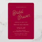 ヴィンテージレトロピンクマゼンタ波ブライダルシャワー金ゴールド 箔招待状 (正面)