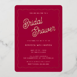 ヴィンテージレトロピンクマゼンタ波ブライダルシャワー金ゴールド 箔招待状