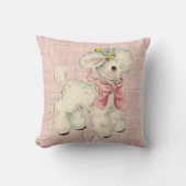 ヴィンテージレトロピンクリネンキュートベビーラム クッション (正面)
