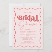 ヴィンテージレトロピンクレッドウェーブブライダルシャワー 招待状 (正面)