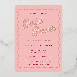 ヴィンテージレトロピンク明るい赤紫色波ブライダルシャワー 箔招待状