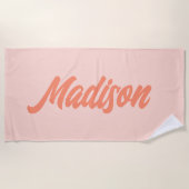 ヴィンテージレトロピーチピンクパーソナライズされた ビーチタオル (正面)