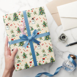 ヴィンテージレトロフェスティバルクリスマスツリー ラッピングペーパー