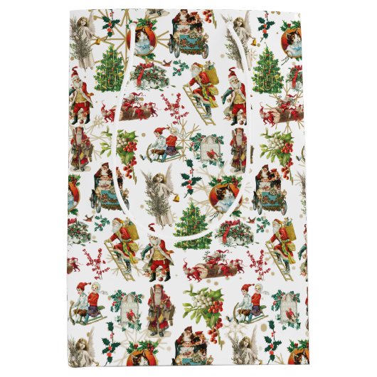 ヴィンテージレトロフェスティバルクリスマスホリデー ミディアムペーパーバッグ (正面)