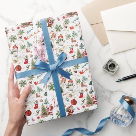 ヴィンテージレトロフェスティバルレッドクリスマスホリデイ ラッピングペーパー