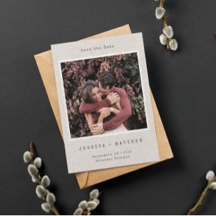 ヴィンテージレトロフォトフレームリネンカスタムウェディング セーブザデート