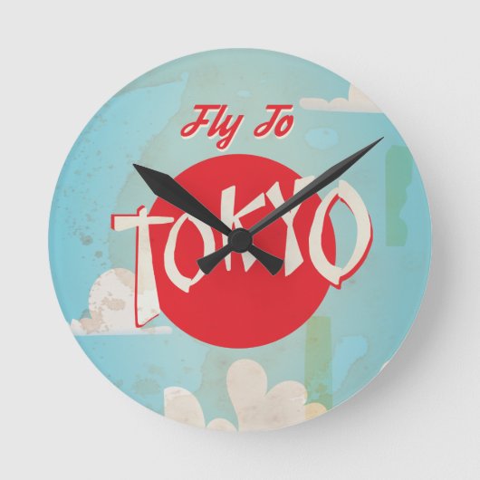 ヴィンテージレトロフライ東京トラベルポスター ラウンド壁時計 (正面)