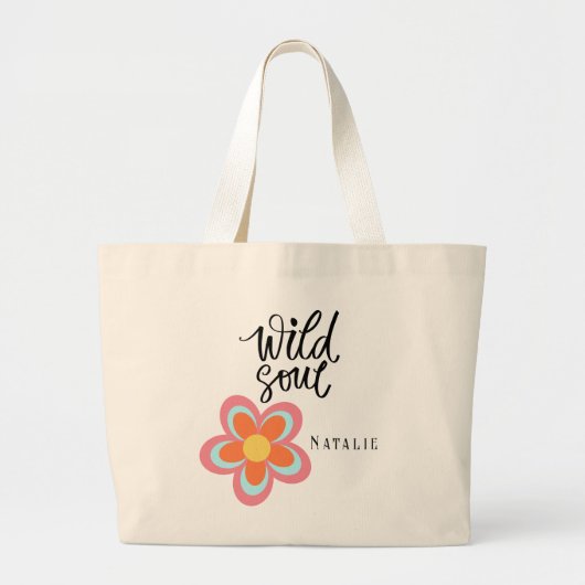 ヴィンテージレトロフラワー1970sシンプルシックールク ラージトートバッグ (正面)