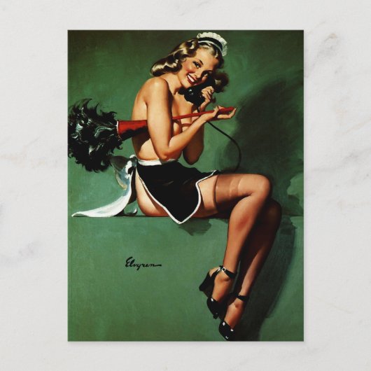 ヴィンテージレトロフランスのメイドピンナップ ポストカード (正面)