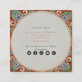 ヴィンテージレトロフローラテラコッタタイルソーシャルメディア スクエア名刺 (裏面)