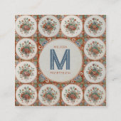 ヴィンテージレトロフローラテラコッタタイルソーシャルメディア スクエア名刺 (正面)