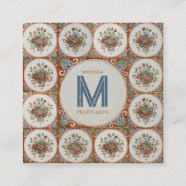 ヴィンテージレトロフローラテラコッタタイルソーシャルメディア スクエア名刺