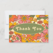 ヴィンテージレトロフローラルパタ結婚ーンBoho 70s サンキューカード (裏面)