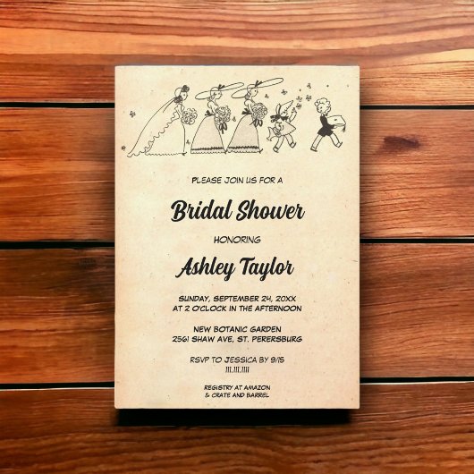 ヴィンテージレトロブリデスメイド漫画ブックブライダルシャワー 招待状