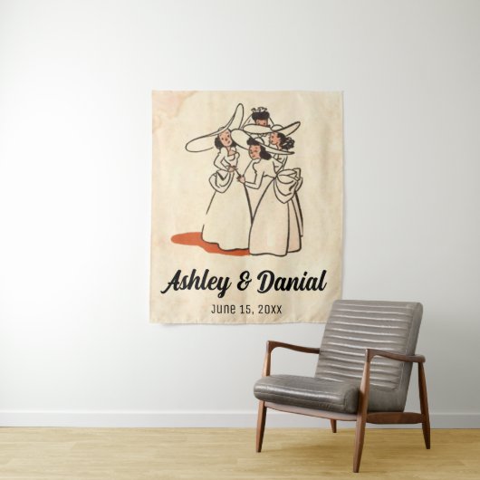 ヴィンテージレトロブリデスメイド50s結婚古い タペストリー (インサイチュ)