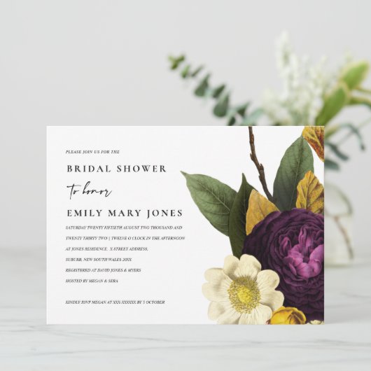 ヴィンテージレトロブルゴーニュイエローフローラブライダルシャワー 招待状 (スタンド正面)