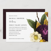 ヴィンテージレトロブルゴーニュイエローフローラブライダルシャワー 招待状 (正面/裏面)