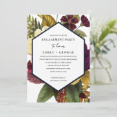 ヴィンテージレトロブルゴーニュオークルフローラ婚約 招待状 (スタンド正面)