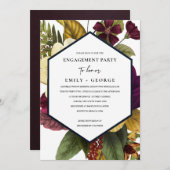 ヴィンテージレトロブルゴーニュオークルフローラ婚約 招待状 (正面/裏面)