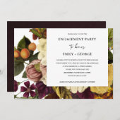 ヴィンテージレトロブルゴーニュレッドオークルフローラ婚約 招待状 (正面/裏面)