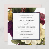 ヴィンテージレトロブルゴーニュ秋イエロー結婚フローラ 招待状 (正面/裏面)