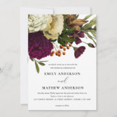 ヴィンテージレトロブルゴーニュ黄フローラバンチ結婚ーズ 招待状 (正面)