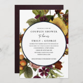 ヴィンテージレトロブルゴーニュ黄色フローラカップルのシャワー 招待状 (正面/裏面)