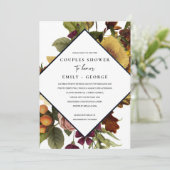 ヴィンテージレトロブルゴーニュ黄色フローラカップルのシャワー 招待状 (スタンド正面)