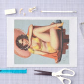 ヴィンテージレトロブルネットピンアップガール 薄葉紙 (クラフト)