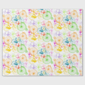 ヴィンテージレトロブルーグリーンレッドオレンジイエロー自転車 ラッピングペーパー (フラット)