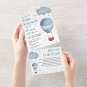 ヴィンテージレトロブルーホットエアバルーンベビーシャワー オールインワン招待状 (貼ってはがせる)