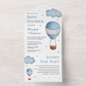 ヴィンテージレトロブルーホットエアバルーンベビーシャワー オールインワン招待状 (内側)
