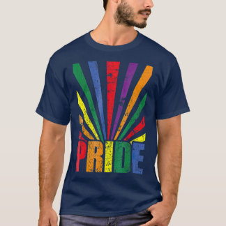 ヴィンテージレトロプライドLGBレインボーサンレイフラグ Tシャツ