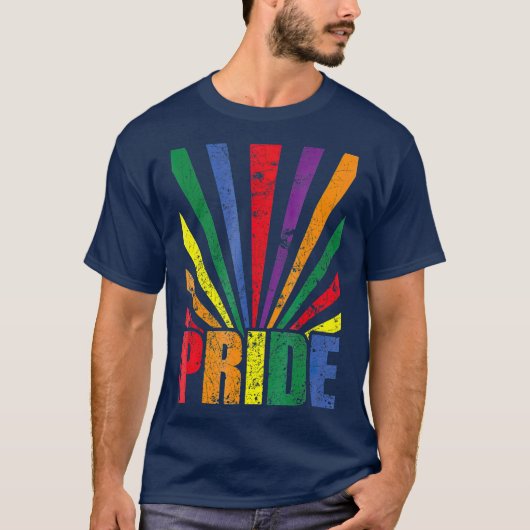 ヴィンテージレトロプライドLGBレインボーサンレイフラグ Tシャツ (正面)