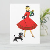 ヴィンテージレトロプードル付きクリスマスウーマン シーズンカード (スタンド正面)