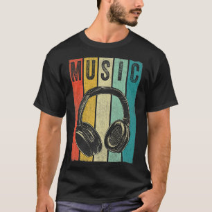 ヴィンテージレトロヘッドホンDJプロデューサー電子 Tシャツ