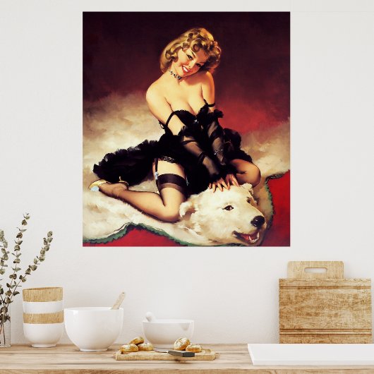 ヴィンテージレトロベアファクトピンアップガール ポスター (キッチン)