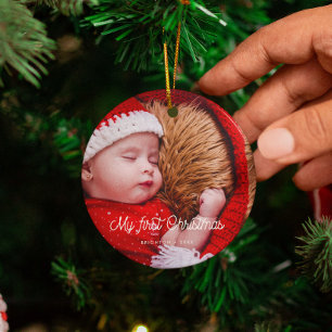 ヴィンテージレトロベビーの初めてのクリスマス写真 セラミックオーナメント