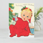 ヴィンテージレトロベビーの初めてのクリスマス シーズンカード (スタンド正面)