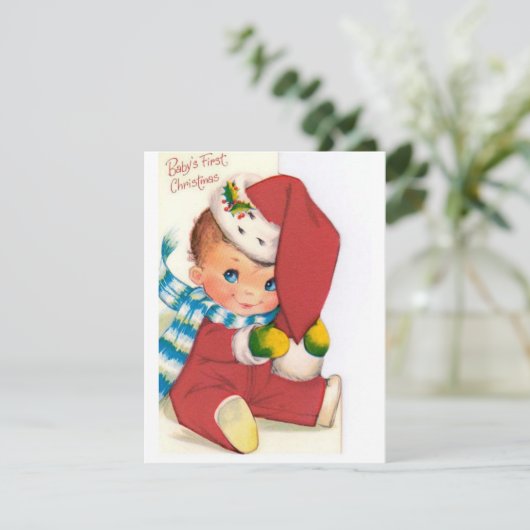 ヴィンテージレトロベビーの初めてのクリスマス シーズンカード (スタンド正面)