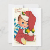 ヴィンテージレトロベビーの初めてのクリスマス シーズンカード (正面)