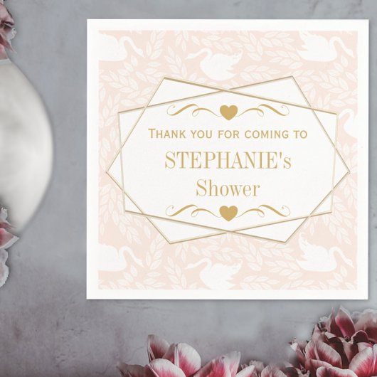 ヴィンテージレトロベビーガールスワンパターンベビーシャワー スタンダードカクテルナプキン