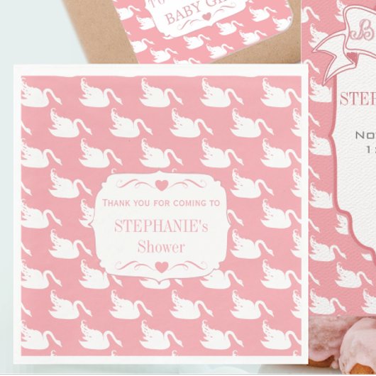 ヴィンテージレトロベビーガールスワンパターンベビーシャワー スタンダードランチョンナプキン