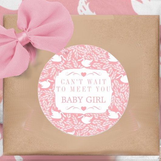 ヴィンテージレトロベビーガールスワンパターンベビーシャワー ラウンドシール