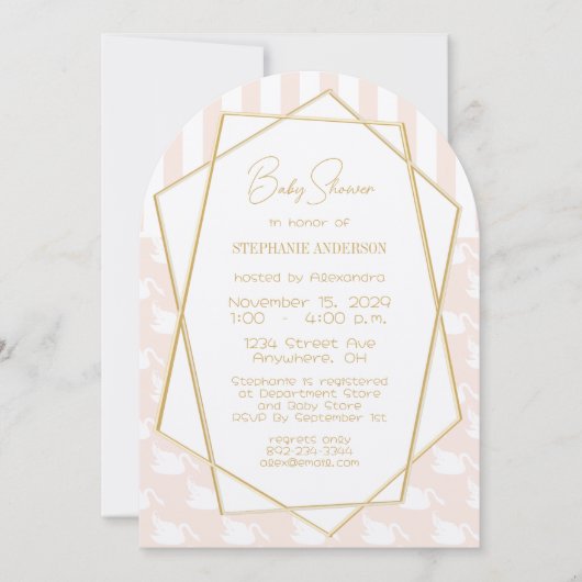 ヴィンテージレトロベビーガールスワンピンクベビーシャワー 招待状 (正面)