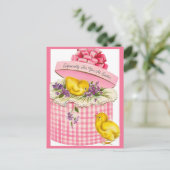 ヴィンテージレトロベビーハットボックス復活祭の中の雛 シーズンポストカード (スタンド正面)