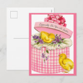 ヴィンテージレトロベビーハットボックス復活祭の中の雛 シーズンポストカード (正面/裏面)